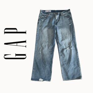 Gap Low Rise Stride Wide Leg Distressed Jeans 14/32 Regular